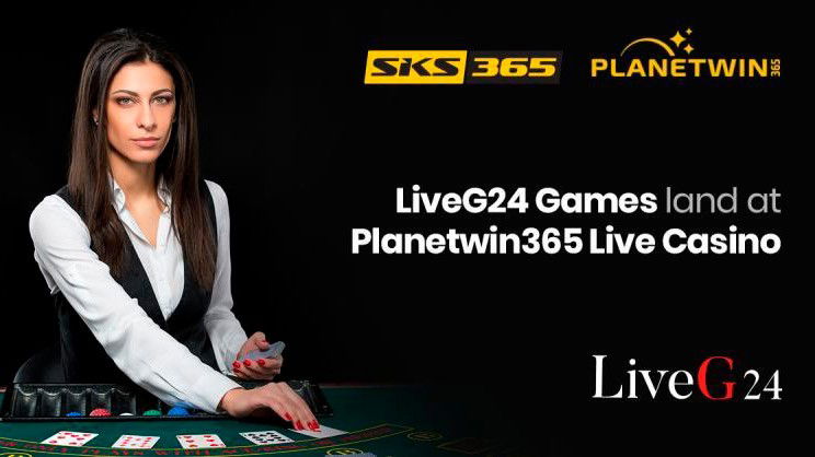 Casino dealer promoting LiveG24 games online.