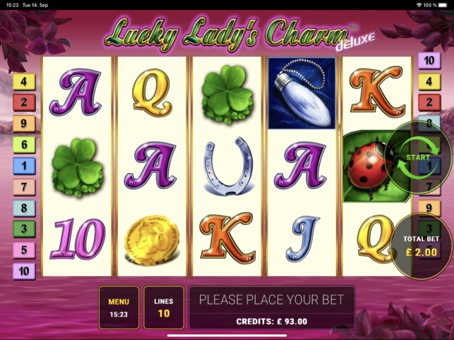Slot machine game screen with symbols displayed.