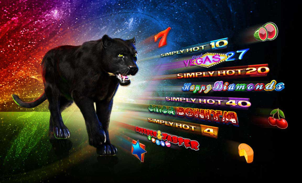 Black panther with colorful background and text.