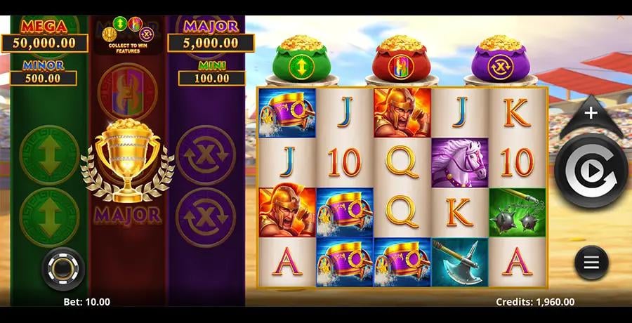 Slot machine game interface with symbols displayed.