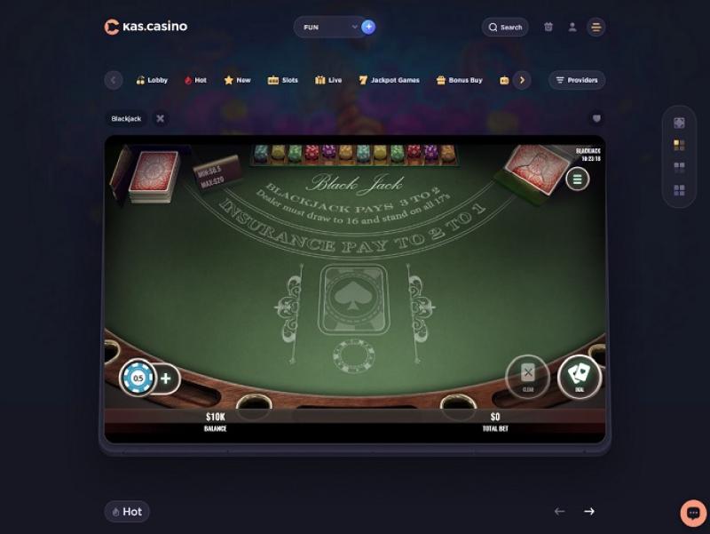 Blackjack game interface on a casino website.