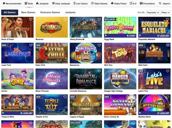 Collection of online slot game titles displayed.