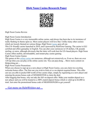 High Noon Casino research paper with QR code.