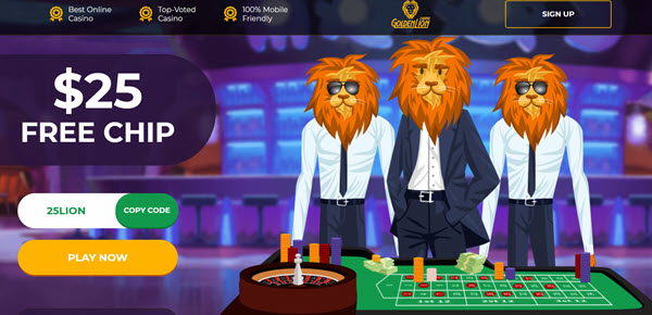 Three lions in suits promoting a casino.