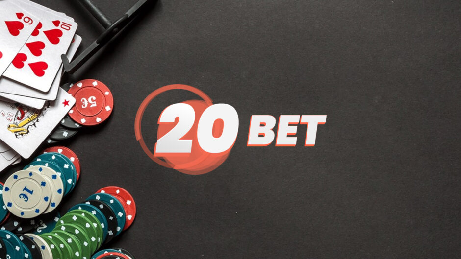 Poker chips and cards with "20 BET" logo.