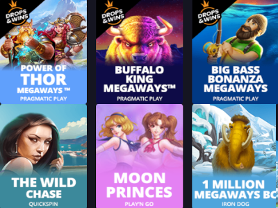 Casino game promotions featuring various slots.