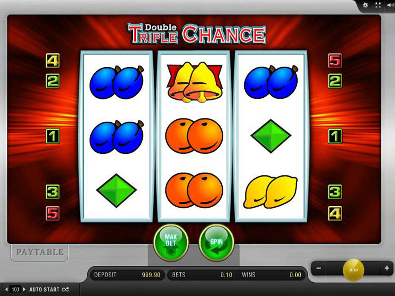 Slot machine with various fruit symbols.